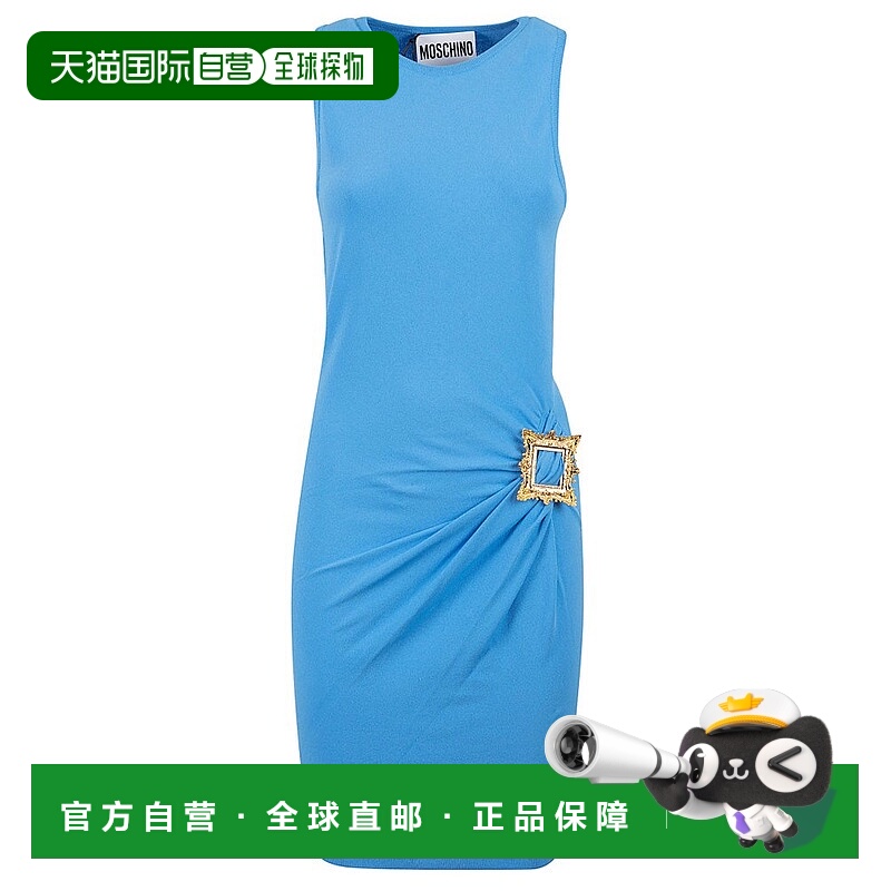 1h可退 香港直邮Moschino 莫斯奇诺 女士 綴飾無袖褶皺洋裝 A0490