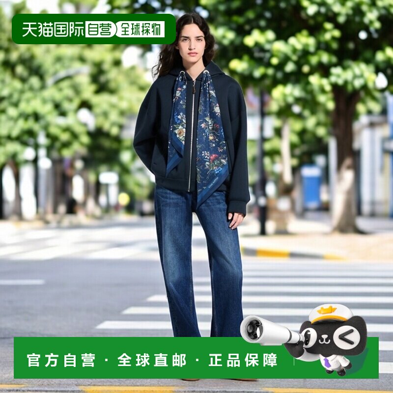 自营欧洲直邮LV路易威登 女士蓝色粘胶纤维丝巾帽衫卫衣连帽衫