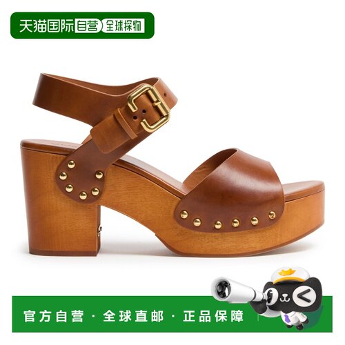 自营欧洲直邮CHLOE蔻依 Jeannette女士姜棕色皮革雕刻徽标高跟凉