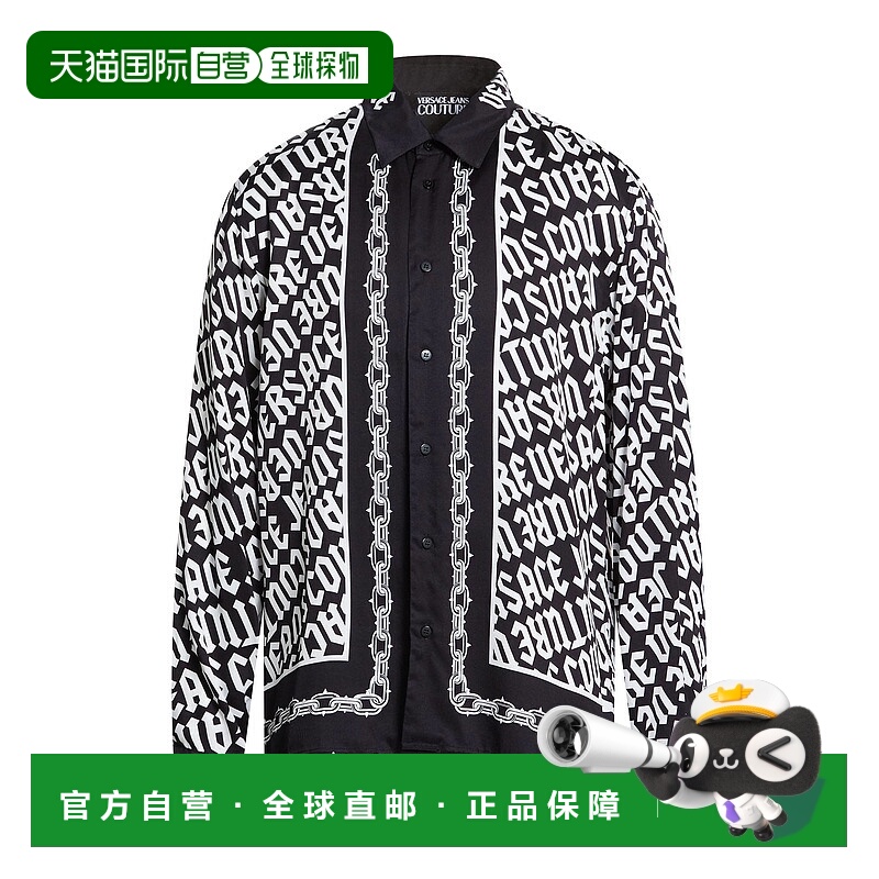 1h可退 香港直邮Versace Jeans 范思哲 男士 花纹衬衫 black黑色