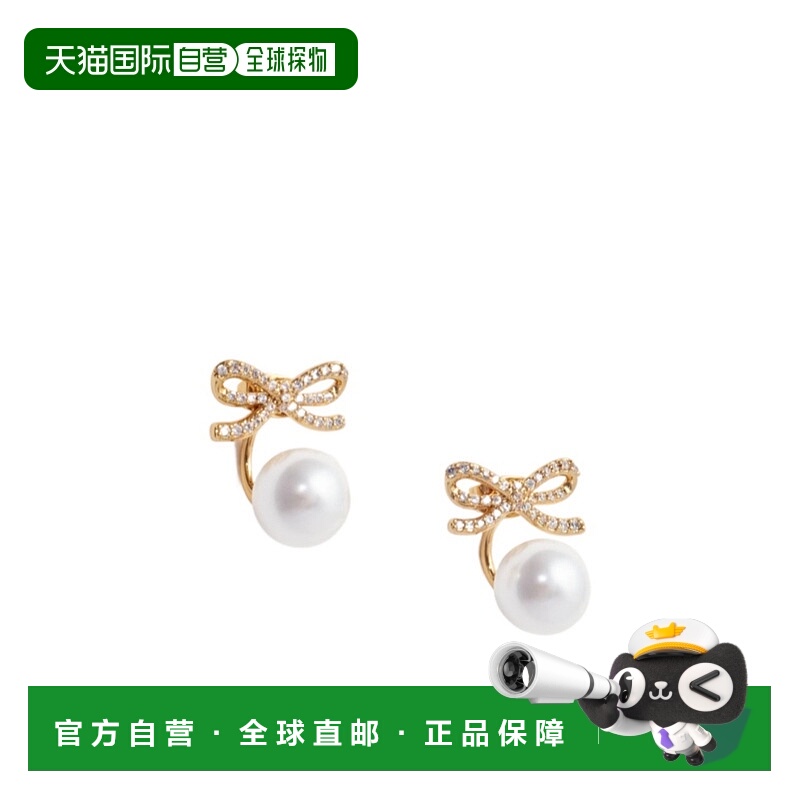 香港直邮Self-Portrait 金色蝴蝶结珍珠夹克耳环 AW25-609E水晶