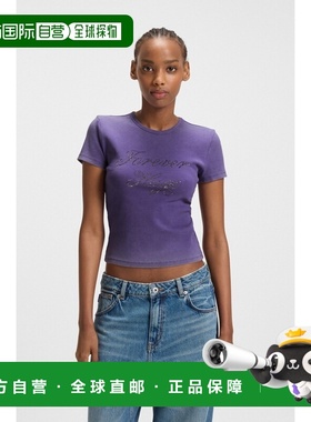 自营欧洲直邮Hugo Boss 女士淡紫色棉圆领短袖T恤