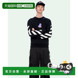 黑色斜条纹印花卫衣 White OMBA025E19E30006 香港直邮Off 1h可退