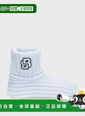 欧洲直邮Hugo Boss 0-1岁儿童浅蓝色棉刺绣双B字母组合拖鞋