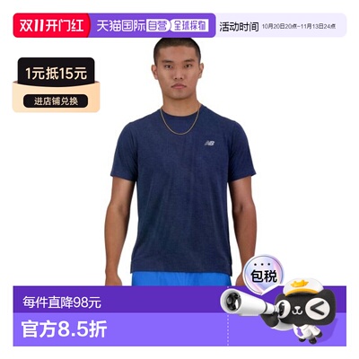 欧洲直邮自营NEW BALANCE Athletics男士藏青色聚酯纤维运动T恤