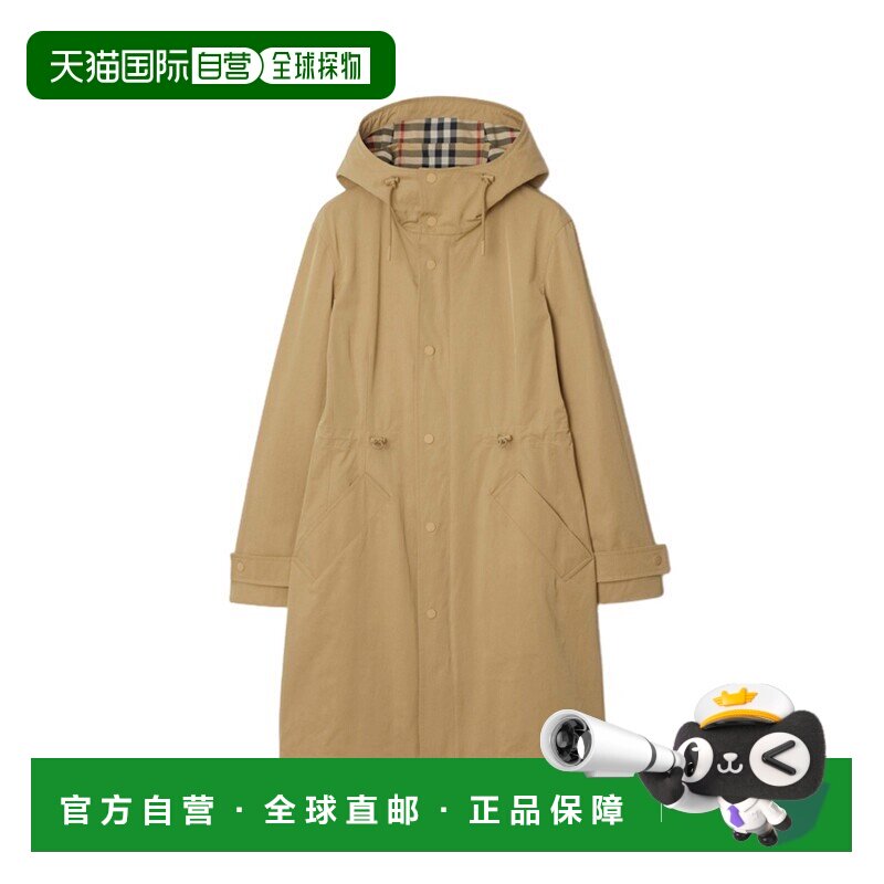 自营欧洲直邮Burberry/博柏丽 女士亚麻色聚酰胺混纺风雪连帽大衣