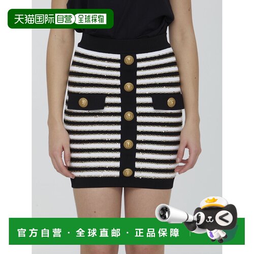 香港直邮BALMAIN 女士半身裙 AF1LB290KD73EDC SS2023 黑色 Butto