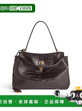自营欧洲直邮Balenciaga巴黎世家 Rodeo女士咖啡色鳄鱼纹中号手提