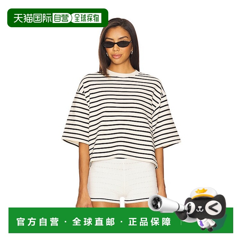 1h可退 香港直邮ANINE BING 女士 灰白色 & 黑色 Myers Cropped T