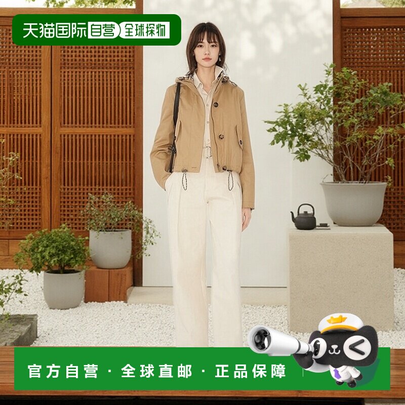 欧洲直邮Burberry (2025新品) 短款嘎巴甸风雪大衣连帽格纹博柏利