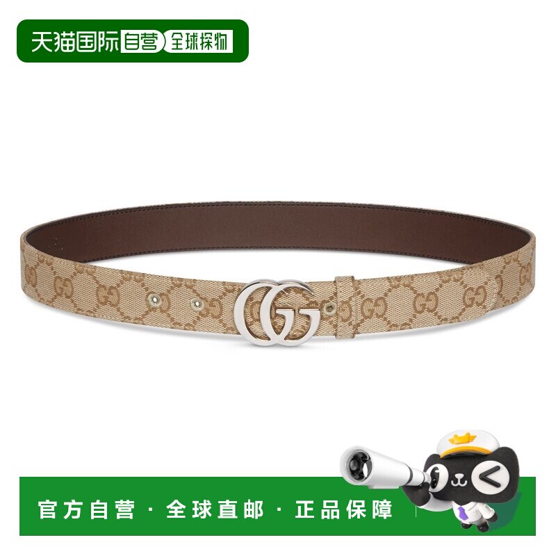 自营欧洲直邮GUCCI古驰 GG Marmont女士沙色GG帆布腰带