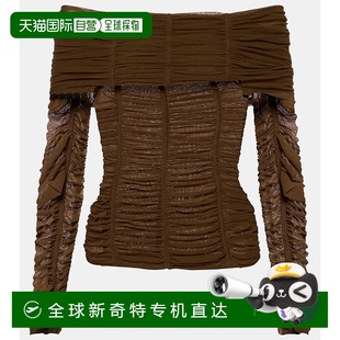 香港直邮The 女士 1h可退 Attico 舒 褶皱露肩针织上衣 brown棕色