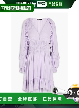 香港直邮Maje 女士 荷叶边缎面绉纱迷你连衣裙 MFPRO02893