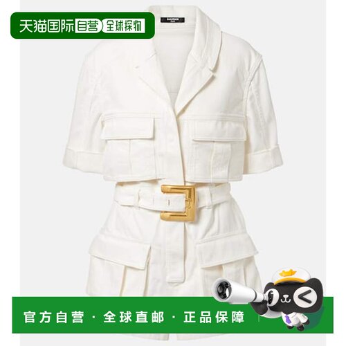 香港直邮Balmain 巴尔曼 女士 束带牛仔连身裤 white白色 舒适时