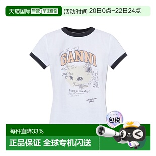 欧洲直邮ganni 女士 上装T恤短袖长袖宽松时尚圆领印花猫咪商场