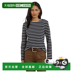 1h可退 香港直邮Lauren Ralph Lauren 女士 Snap-Trim 条纹针织船