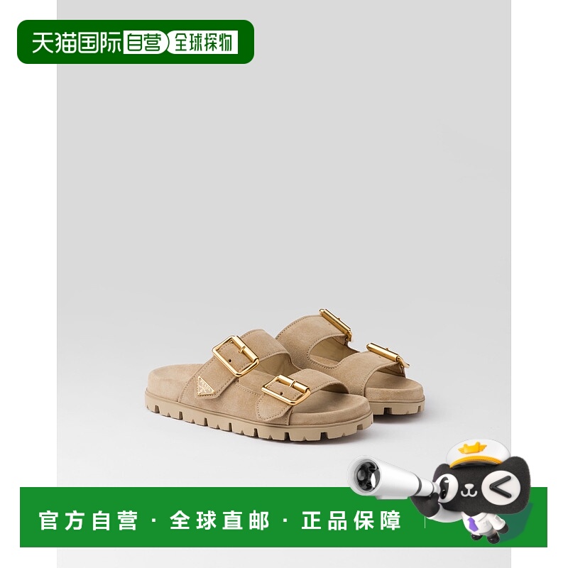 欧洲直邮PRADA (2025) 绒面小牛皮系带穆勒鞋普拉达女鞋
