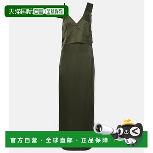 舒适时尚 香港直邮toteme green绿色 毛边缎面吊带连衣裙 女士