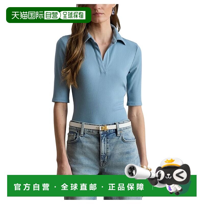 美国直邮Lauren Ralph Lauren 女士 Polo 罗纹针织中袖T恤