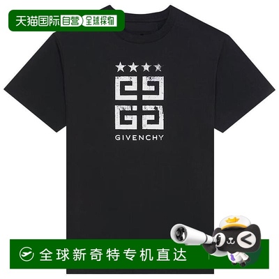 欧洲直邮GIVENCHY纪梵希 男士黑色棉质混白色品牌logo印花短袖T恤