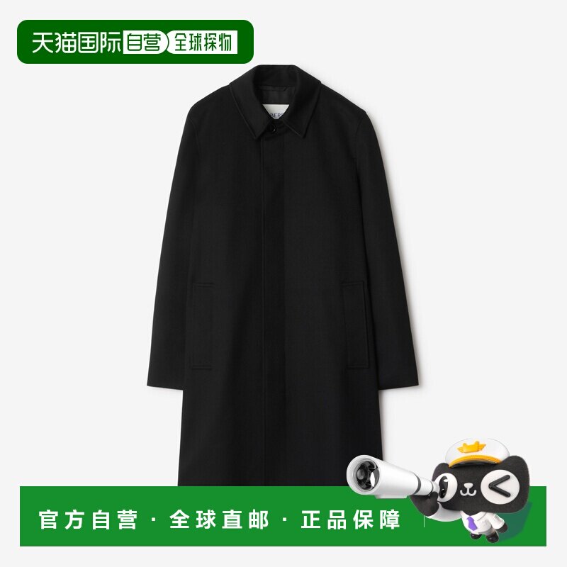 自营欧洲直邮Burberry博柏利 男士黑色羊绒中长款大衣