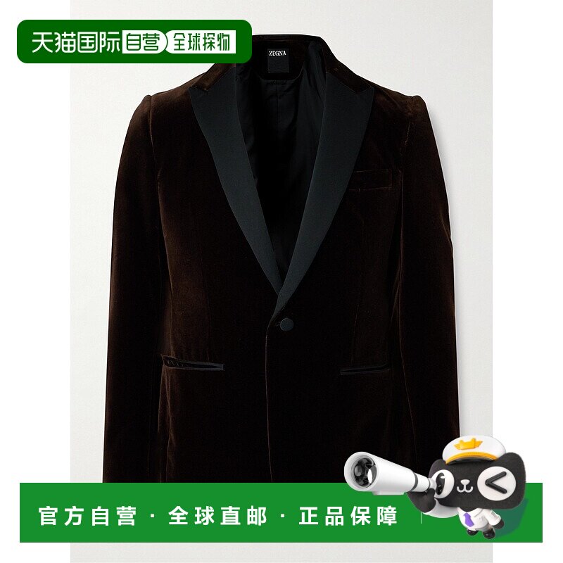香港直邮zegna 杰尼亚 男士 绸缎边棉质天鹅绒西装外套 870E02A81