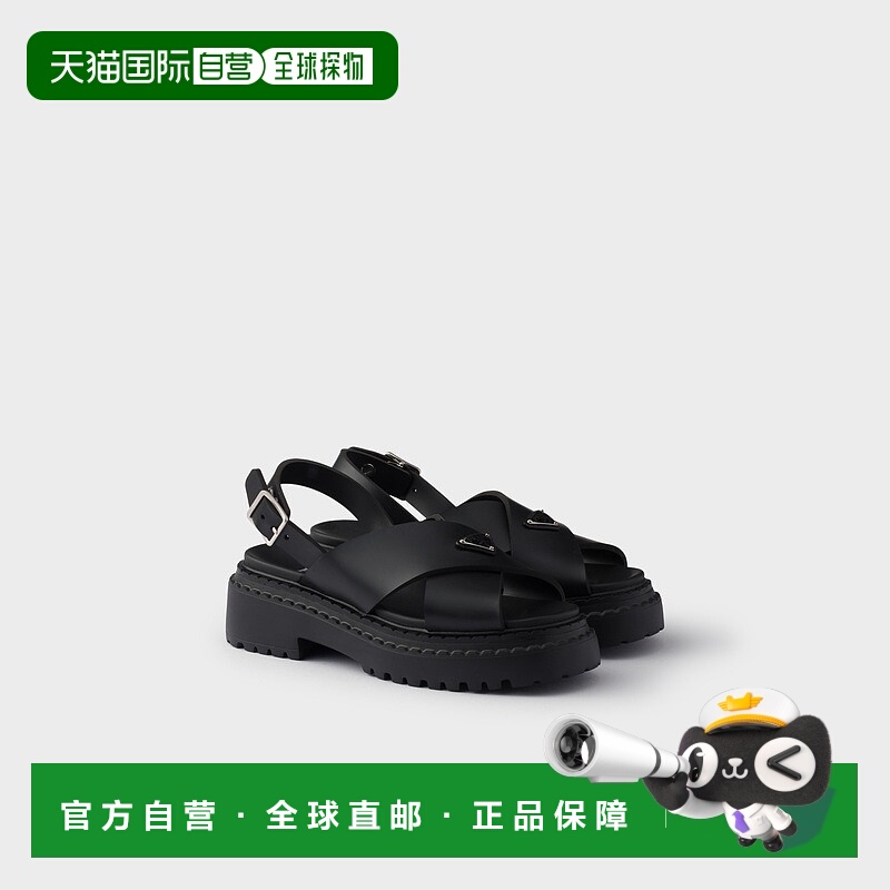 自营欧洲直邮Prada普拉达 女士黑色EVA金属三角标识凉鞋