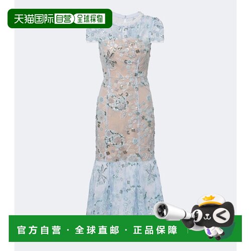 香港直邮Self-Portrait 女士 花朵珠片薄纱中长连衣裙