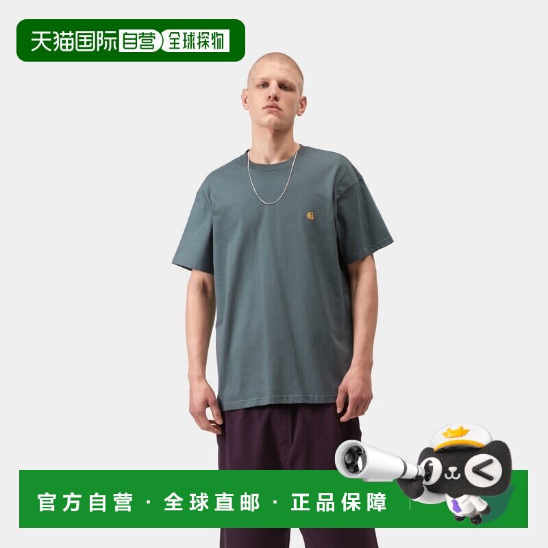 自营欧洲直邮Carhartt WIP S/S Chase男士灰绿色/金色棉质短袖T恤图片