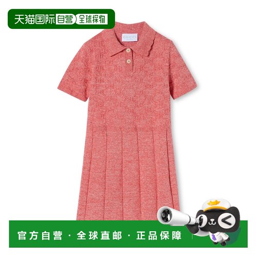 欧洲直邮GUCCI古驰 儿童红色GG棉粘胶Polo连衣裙短袖