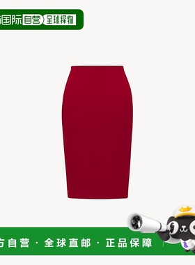 自营欧洲直邮YSL圣罗兰 女士红色粘胶纤维中高腰铅笔半身裙