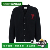 香港直邮Ami Paris 1h可退 男士 ADC Front 黑色V领刺绣羊毛针