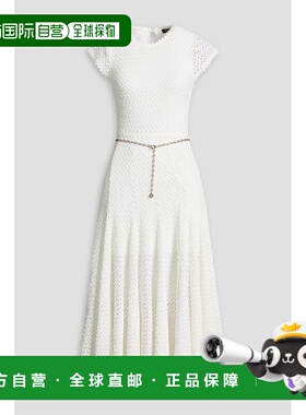 1h可退 香港直邮Maje 女士 束带钩花中长连衣裙 MFPRO03713BLANC