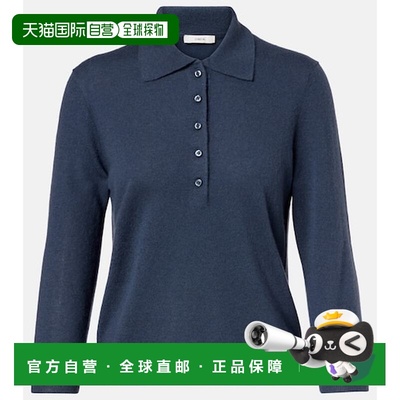 1h可退 香港直邮VINCE 女士 羊绒真丝Polo毛衣 blue蓝色 舒适时尚