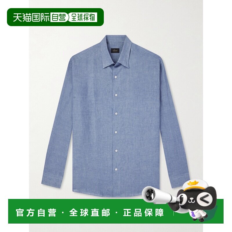 1h可退 Brioni 布里奥尼 男士 领尖带扣式衣领亚麻衬衫 SCAY0LP91