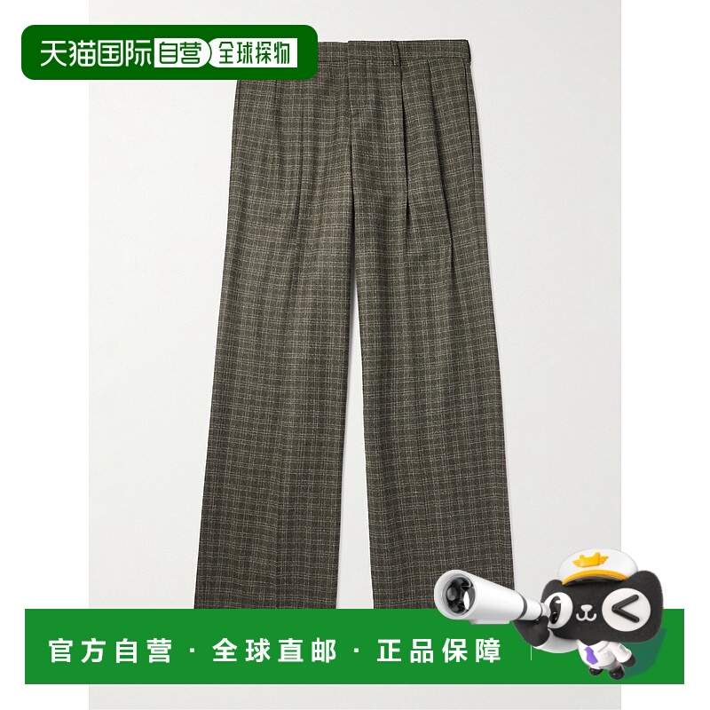 1h可退 香港直邮Celine 思琳 男士 阔腿褶裥格纹羊毛裤子 RP05K0A