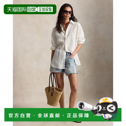 自营欧洲直邮Ralph Lauren拉夫劳伦 女士水洗蓝色牛仔毛边短裤