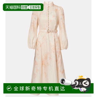 亚麻中长连衣裙 1小时内可退 香港直邮ZIMMERMANN 女士 花朵灯笼袖