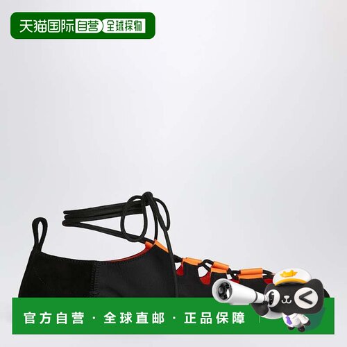 香港直邮alaia 女士 可折叠绑带尼龙黑色绒面革芭蕾舞鞋 AA3A1030
