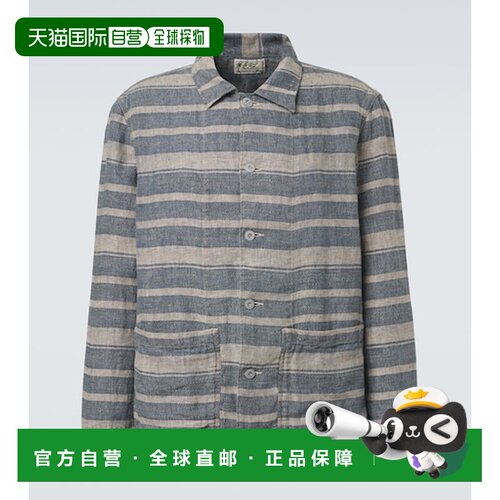 香港直邮ralph lauren rrl 拉夫 劳伦RRL 男士 条纹亚麻衬衫式衬