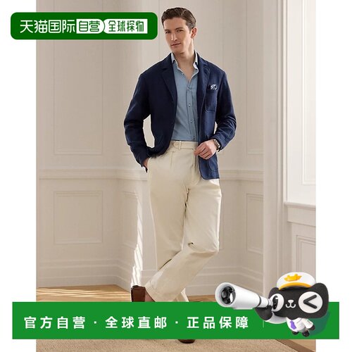 自营欧洲直邮Ralph Lauren拉夫劳伦 Gregory男士白色棉质双褶奇诺