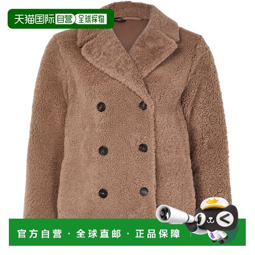 自营欧洲直邮S MAX MARA Futura女士驼色羊皮双排扣短款大衣