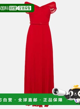 香港直邮Self-Portrait 女士 褶裥露肩雪纺礼服 red红色 舒适时尚