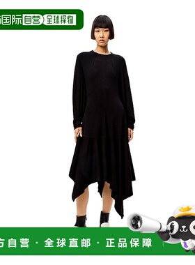 香港直邮Loewe 黑色长袖不规则下摆连衣裙 S540Y09XAK罗意威