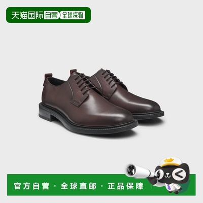 自营欧洲直邮Hugo Boss 男士深红色小牛皮系带德比鞋