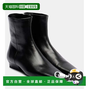1h可退 香港直邮Staud 女士 Wally 平底皮质短靴 black黑色 舒适