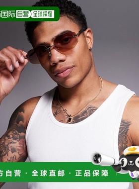 1h可退 香港直邮ASOS 男士 设计无框紫色镜片金属金色边框太阳眼