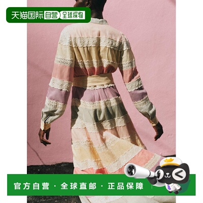 自营欧洲直邮Sezane BELLA女士拼色蕾丝棉质长款连衣裙