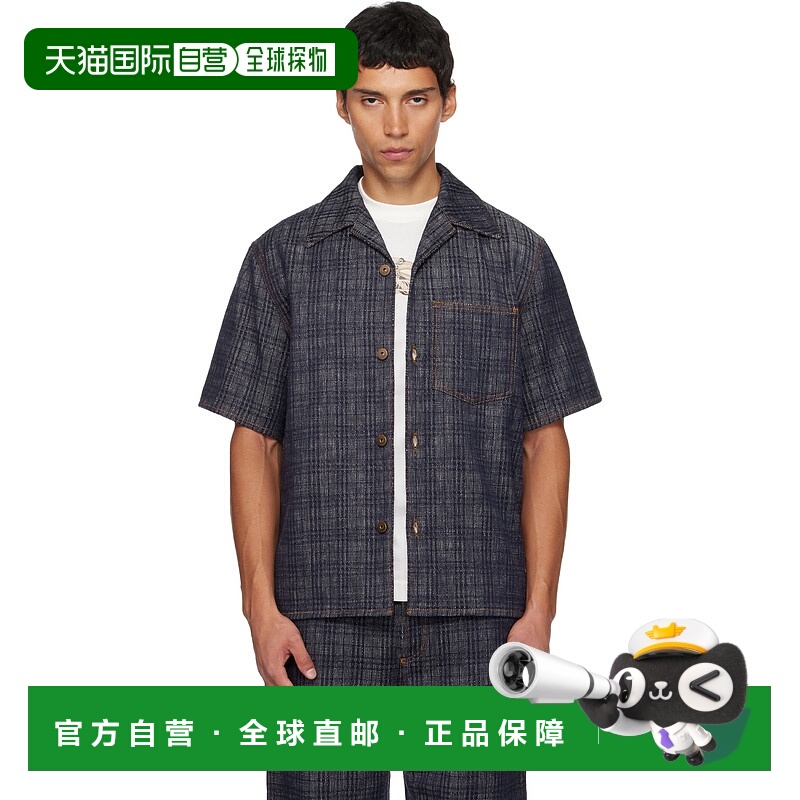 香港直邮Burberry 巴宝莉 男士 海军蓝 Relaxed Fit Check 牛仔衬