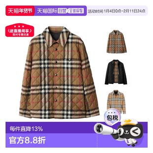 欧洲直邮自营BURBERRY博柏利 男士棉质网格纹长排扣棉服新年礼物